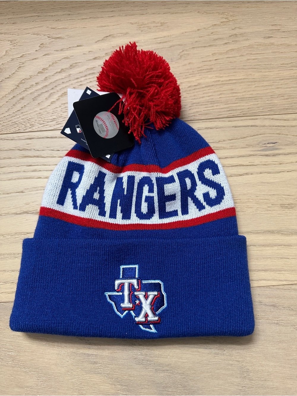 Men's Texas Rangers Knit Pom Beanie - Blue, White & Red